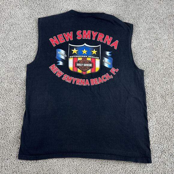 VINTAGE Harley Davidson Shirt Mens Large Black New Smyrna Beach Florida Tank Top - Picture 1 of 12